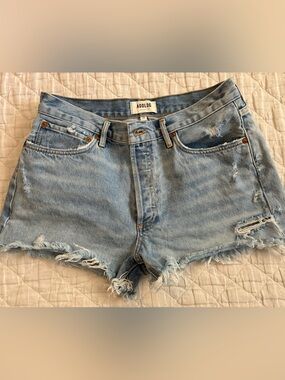 Agolde Light Wash Distressed Denim Cutoff Shorts